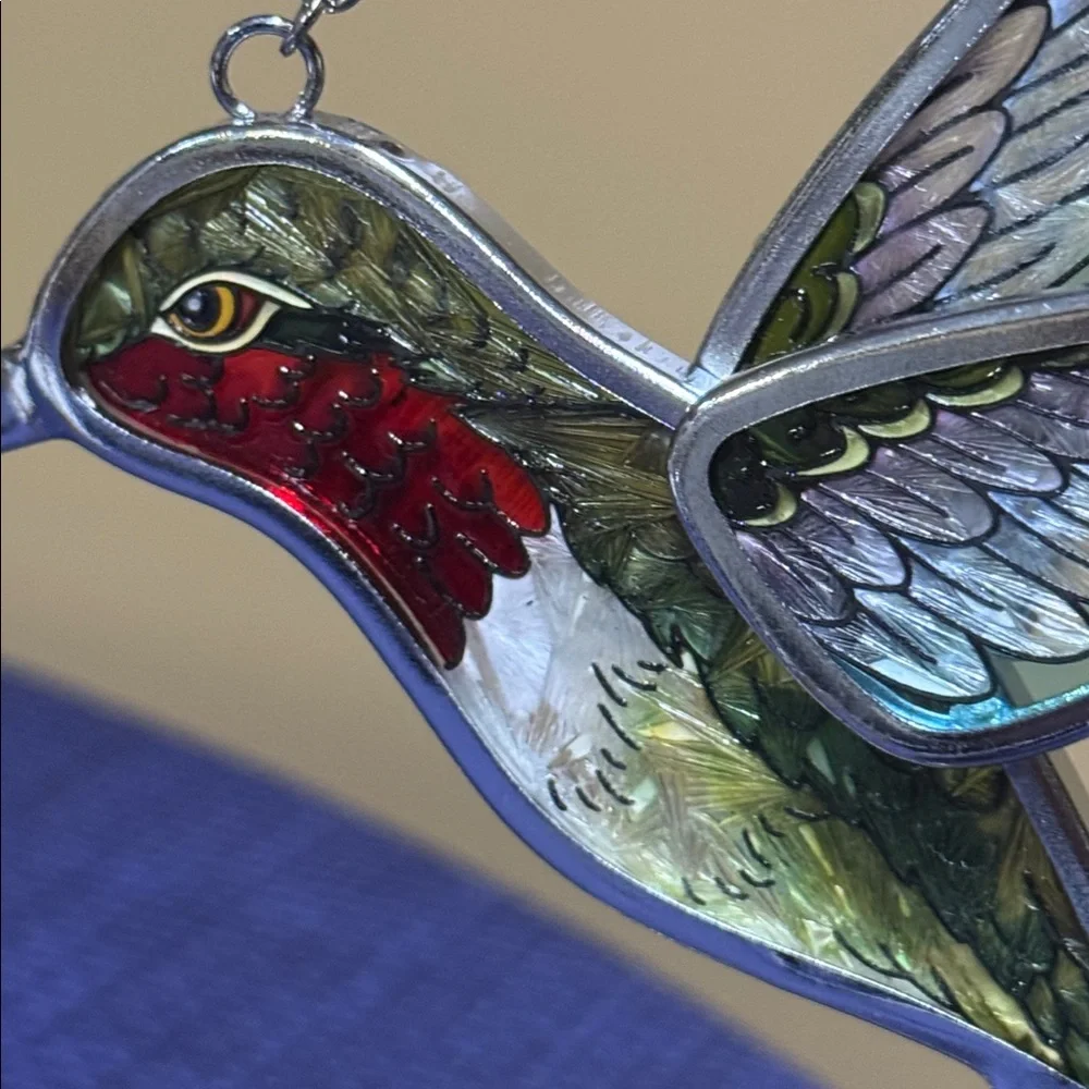Amia Studios Hummingbird Suncatcher Hand Painted Glass Window Hanging 6.5